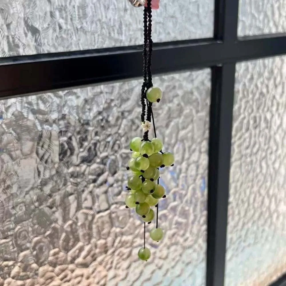 Elegant Grape Cluster Pendant Alloy Green Crystal Grape Phone Chain Key Ring Flower Gradient Beads Woven Pendant Backpack