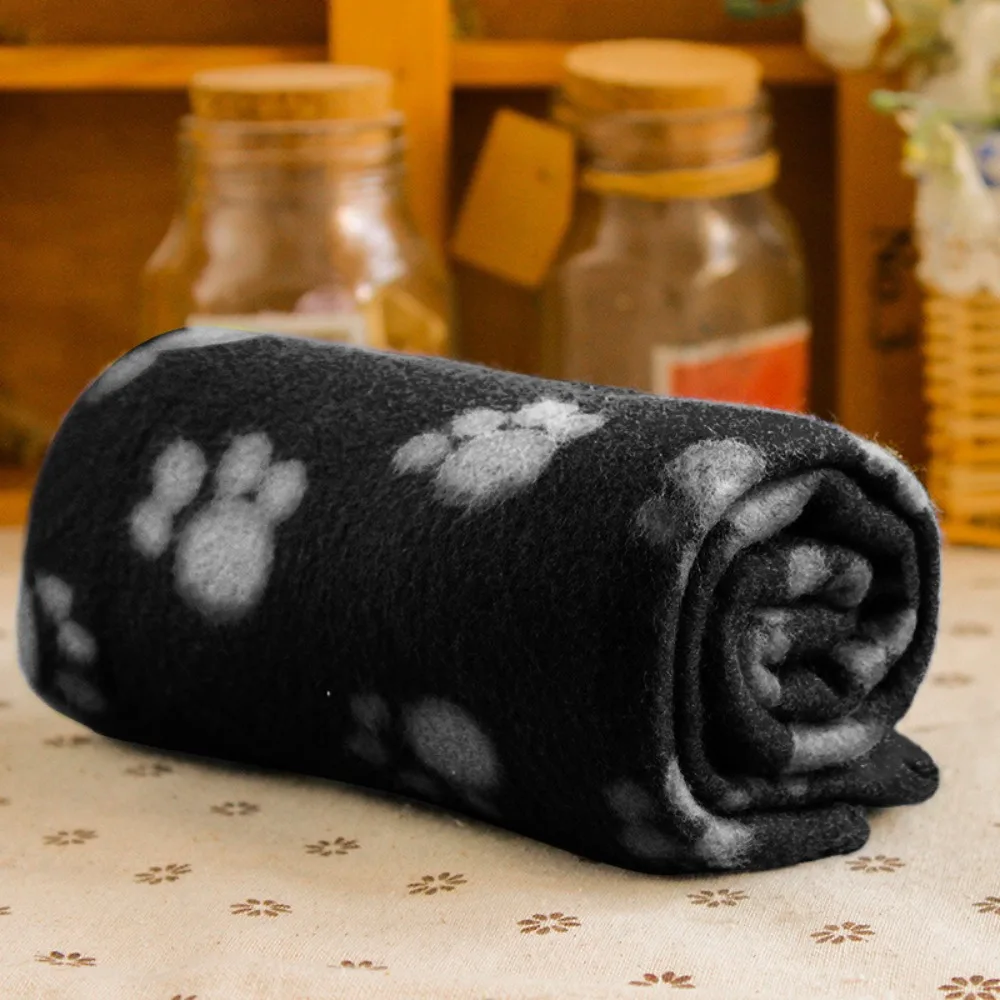 Cute Soft Fleece Pet Blanket Warm Comfortable Pet Supplies Double Sided Paw Print Plush Pet Mat for S-M Dog/Cat