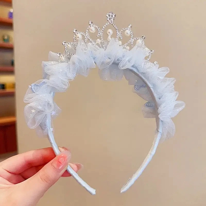 1pc Cute Crown Headband Girls Pink Lace Fashionable Hair Band Baby Girls Birthday Party Performance Princess Girl Hair Accessory