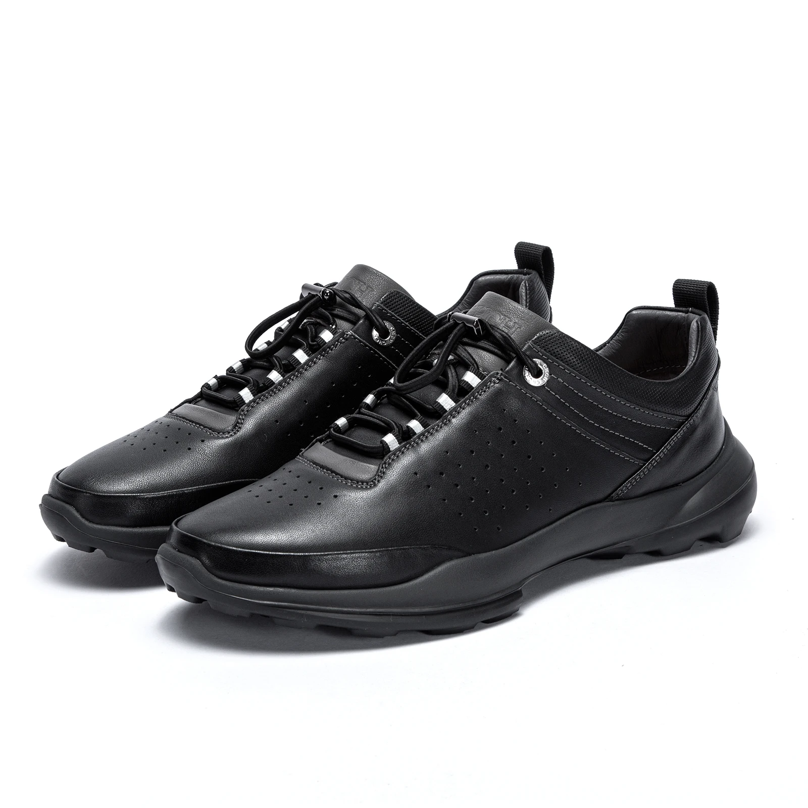 Men's Casual Shoes High Quality Cow Leather Black Walking Shoes Arch Support