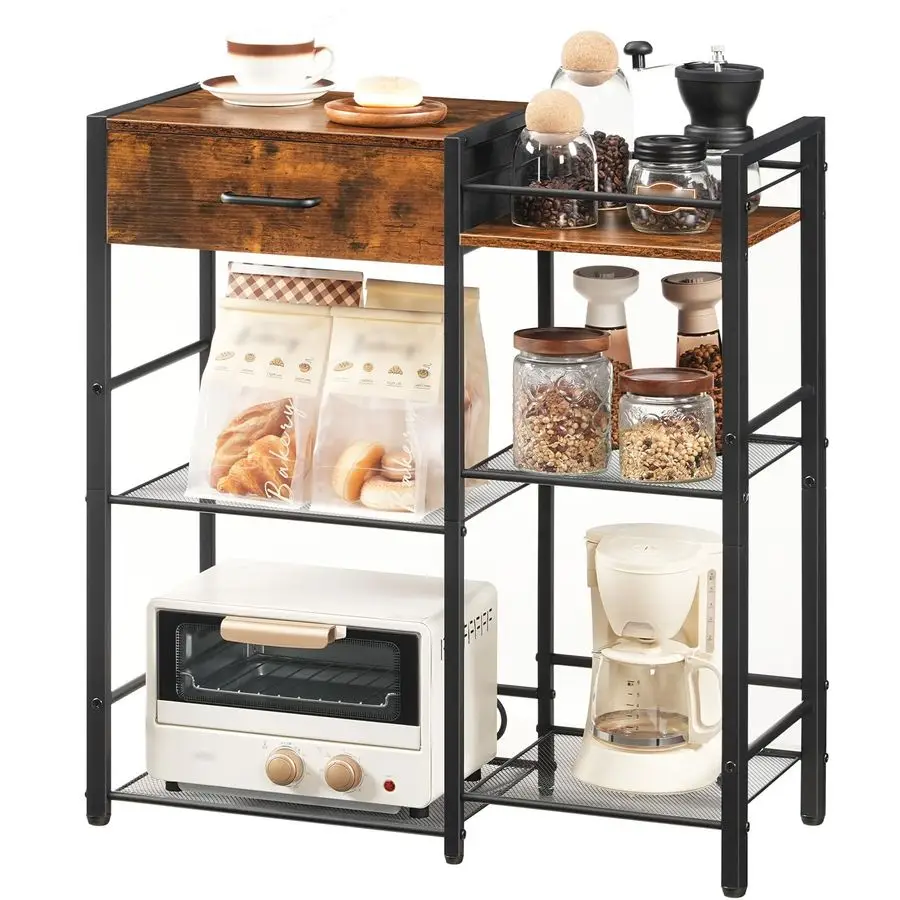 خزانة بار القهوة، محطة حامل القهوة في المزرعة، طاولة محطة المطبخ 6 طبقات مع درج، طاولة بار المطبخ للمساحة الصغيرة