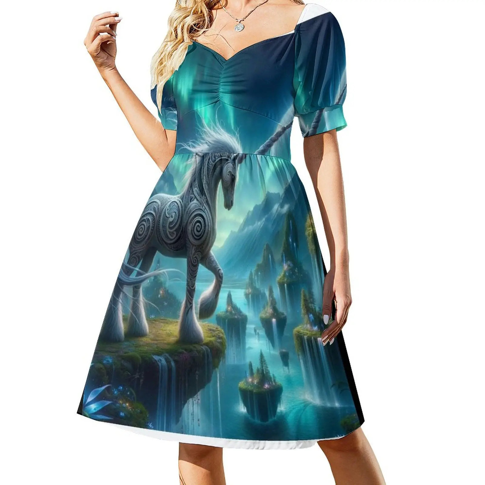 

Celestial Wanderer Above the Falls Short-Sleeved Dress elegant dresses for women party dress women elegant luxury