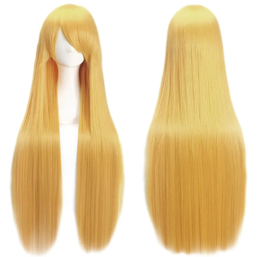 

100cm Long Synthetic White Purple Cosplay Wigs Green Hair Straight Silver Wig Pink Hairpiece Lolita Wig with Bangs Rose Mesh