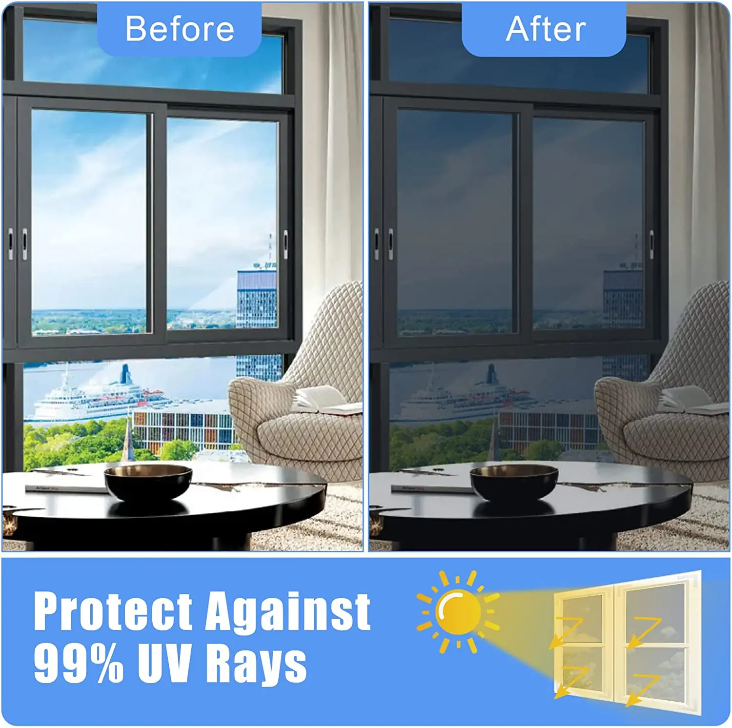 One Way Mirror Reflective Window Film Stained Glass Vinyl Self Adhesive Solar Film for Home Building Heat Control Window Sticker