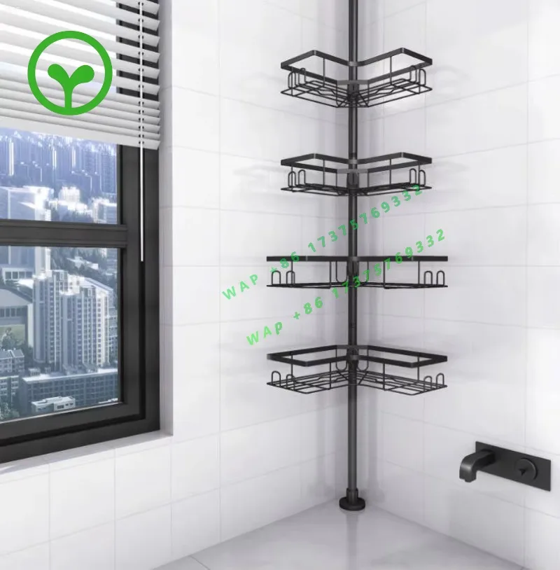 

【specialized】No Drilling Adjustable Telescopic Corner Bathroom Shower Storage Shelf Floor-to-Ceiling Space Saving Organizer
