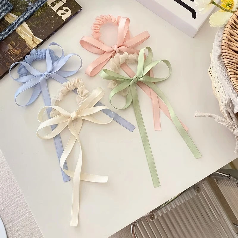 Elegant Ballet Scrunches Satin Ribbon Hair Rope Vintage Bow Ponytail Headdress For Women Girls Sweet Headwear Hair Accessories