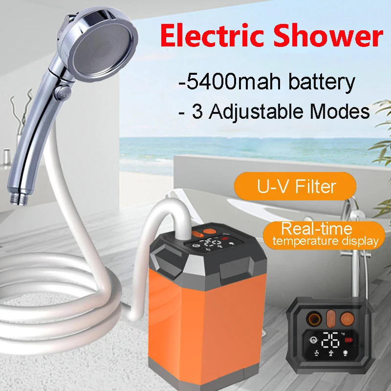 

Portable Camping Shower Rechargeable 5400mAh Electric Shower Pump Outdoor Shower Kit with U-V Filter for Camp Car Washing Pet