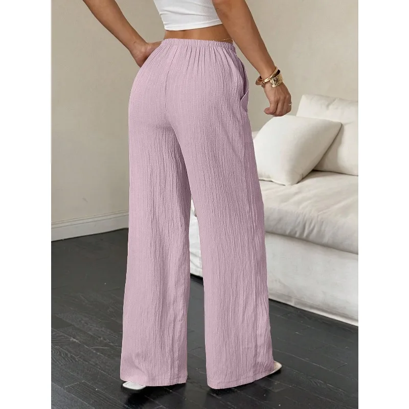 1 pièces été femmes décontracté couleur unie pantalon à jambes larges pantalon de salon ample pantalon de maison confortable portable à l'extérieur