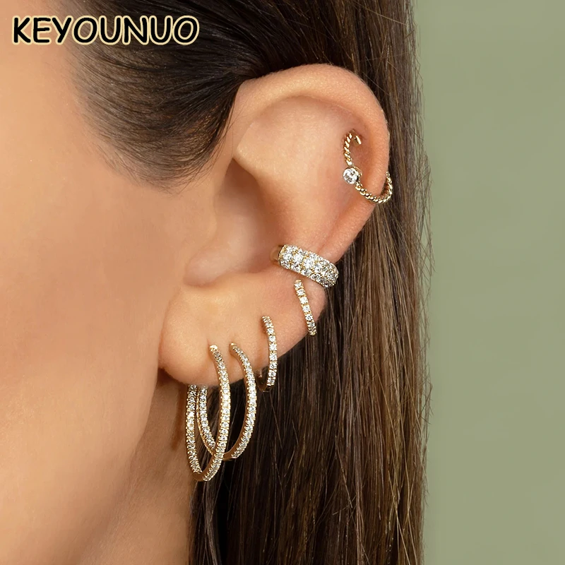 KEYOUNUO Gold Filled Heart Star Hoop Earrings For Women Snake Ear Cuffs Zircon Drop Stud Earring Fashion Party Jewelry Wholesale