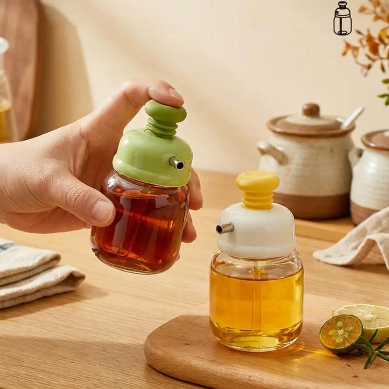Glass Oil Dispenser Press Type Quantitative Control Leak Proof Nozzle For Home Kitchen Cooking Baking