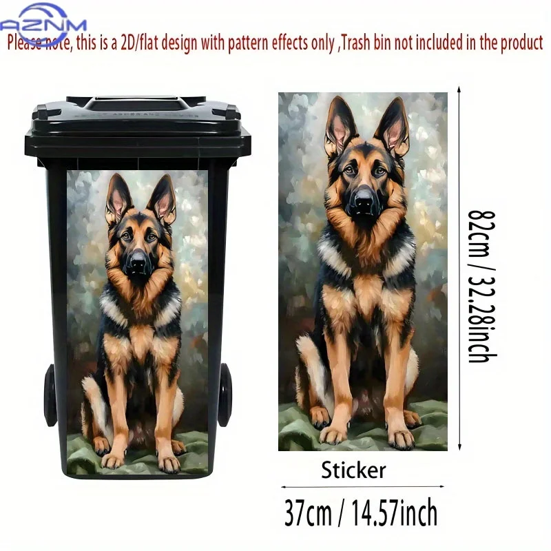 2D Flat Printing 1pc Trash Can Sticker 37×82cm German Shepherd Theme Design Self-Adhesive Wallpaper for Kitchen Bin, Wall Deco