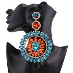 Design Large Dangle Earrings For Women Girl Luxury Elegant Metal Hollow Round Crystal Brincos Pendant Jewelry Accessories