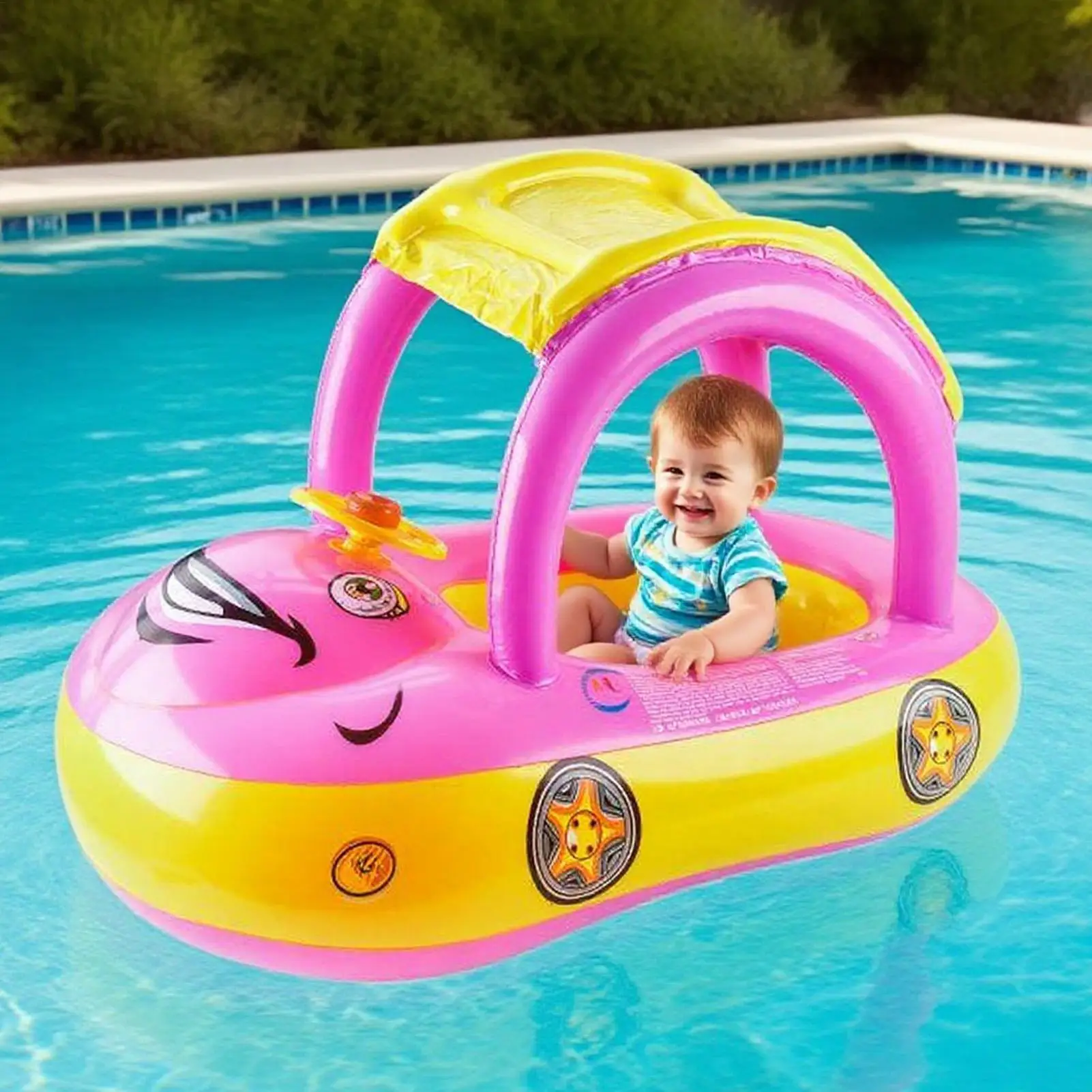 Peuter drijft babyzwemmen vlotter opblaasbare autovorm luifel flotatie trainer speelgoed met zonnescherm voor zomer strand meer