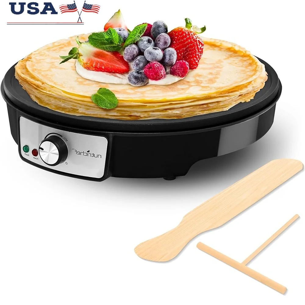 電気クレープメーカー ノンスティック 12 インチグリドル熱調整可能な LED インジケーター朝食パンケーキ卵ヘラバタースプレッダー