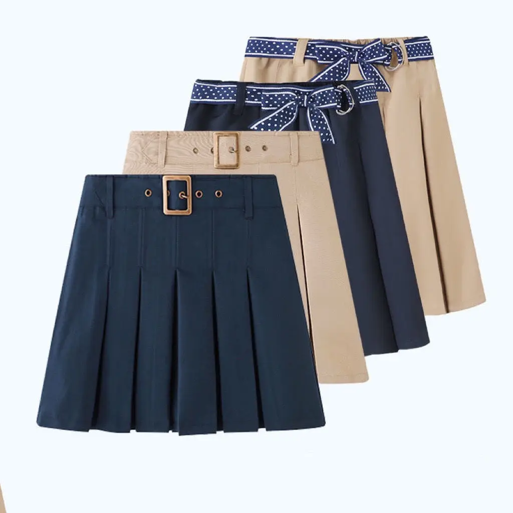 Eaton Kidd's Same Khaki Pleated Skirt, British Style Girl's School Uniform Half Skirt