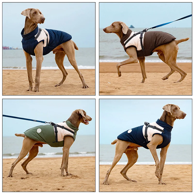 Warm Dog Vest With Built-in Harness Waterproof Reflective Dog Coat  Adjustable Chest Buckle Fleece Lined Winter Pet Clothing