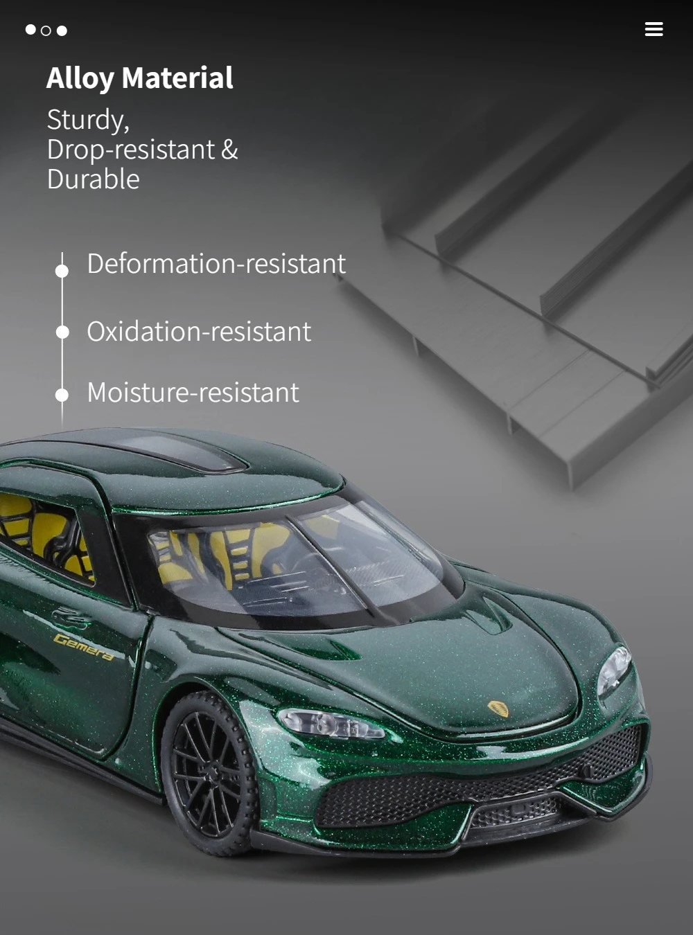 โมเดลรถสปอร์ตโลหะผสม 1:24 โคเอนิกเซ็ก จีมินี พร้อมเสียง แสง ฟังก์ชั่นเปิดประตู และฟังก์ชั่นดึงหลังสำหรับเด็ก