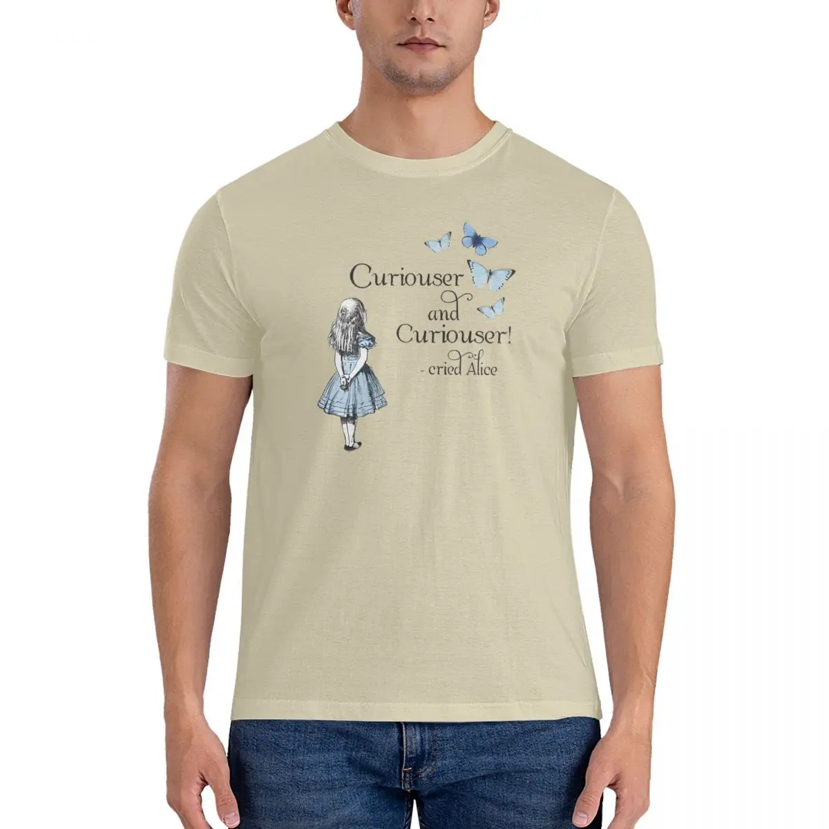 Men's T-Shirt Curiouser Vintage Cotton Tee Shirt Short Sleeve Alices In The Wonderland T Shirts Crew Neck Tops Adult