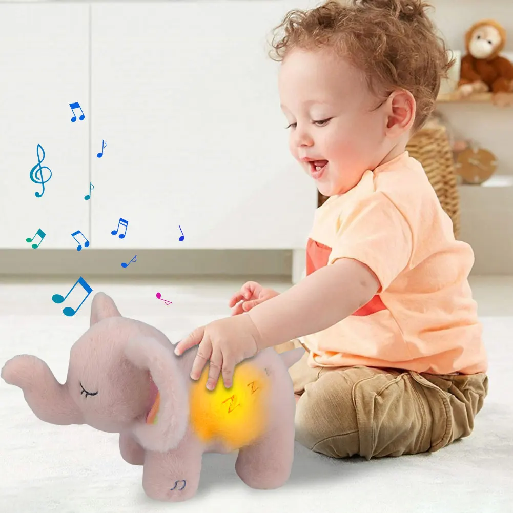 Baby Breathing Koala Baby Soothing Elephant Plush Doll Toy with Music Lights & Breathing Motion Sleeping Companion Doll Toy Gift