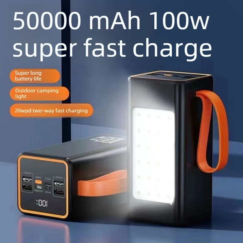 In Stock 50000mAh 100W Large Capacity Power Bank for IPhone Xiaomi Samsung Portable USB C Fast Charging External Spare Battery
