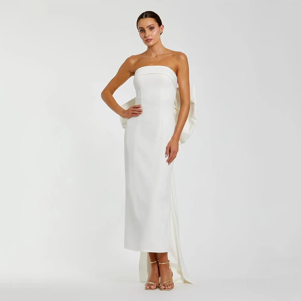 Column Straight Mini Birthday Party Dresses Customized Strapless Sleevesless Prom Gowns Large Size Bow Back Zipper Evening Dress