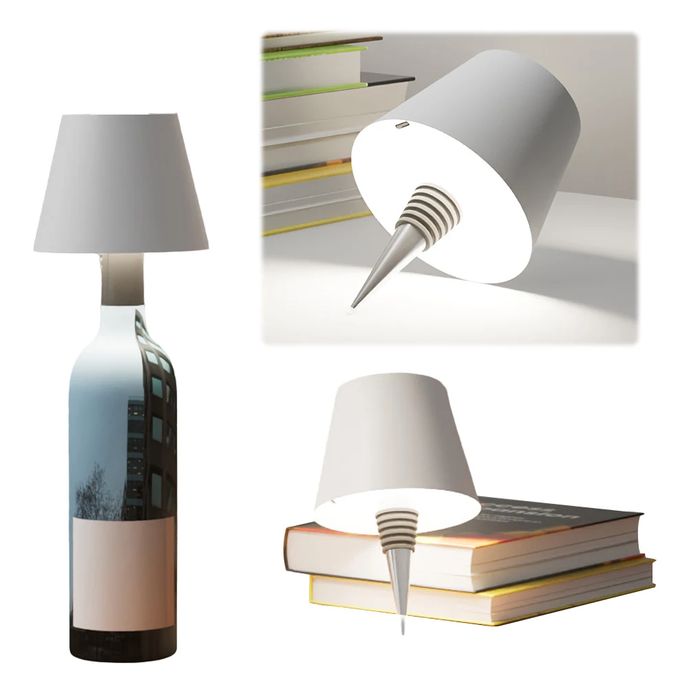 Wireless Wine Bottle Light Head with Stepless Dimming Decorative Night Light Rechargeable Table Lamp for Bedroom Restaurant Bar