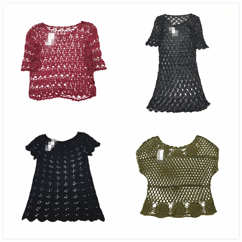 

Винтажный свитер Hanrted с вышивкой, двухслойный ажурный однотонный роскошный цветочный смешанный волокно, лето 2024, женский трикотаж