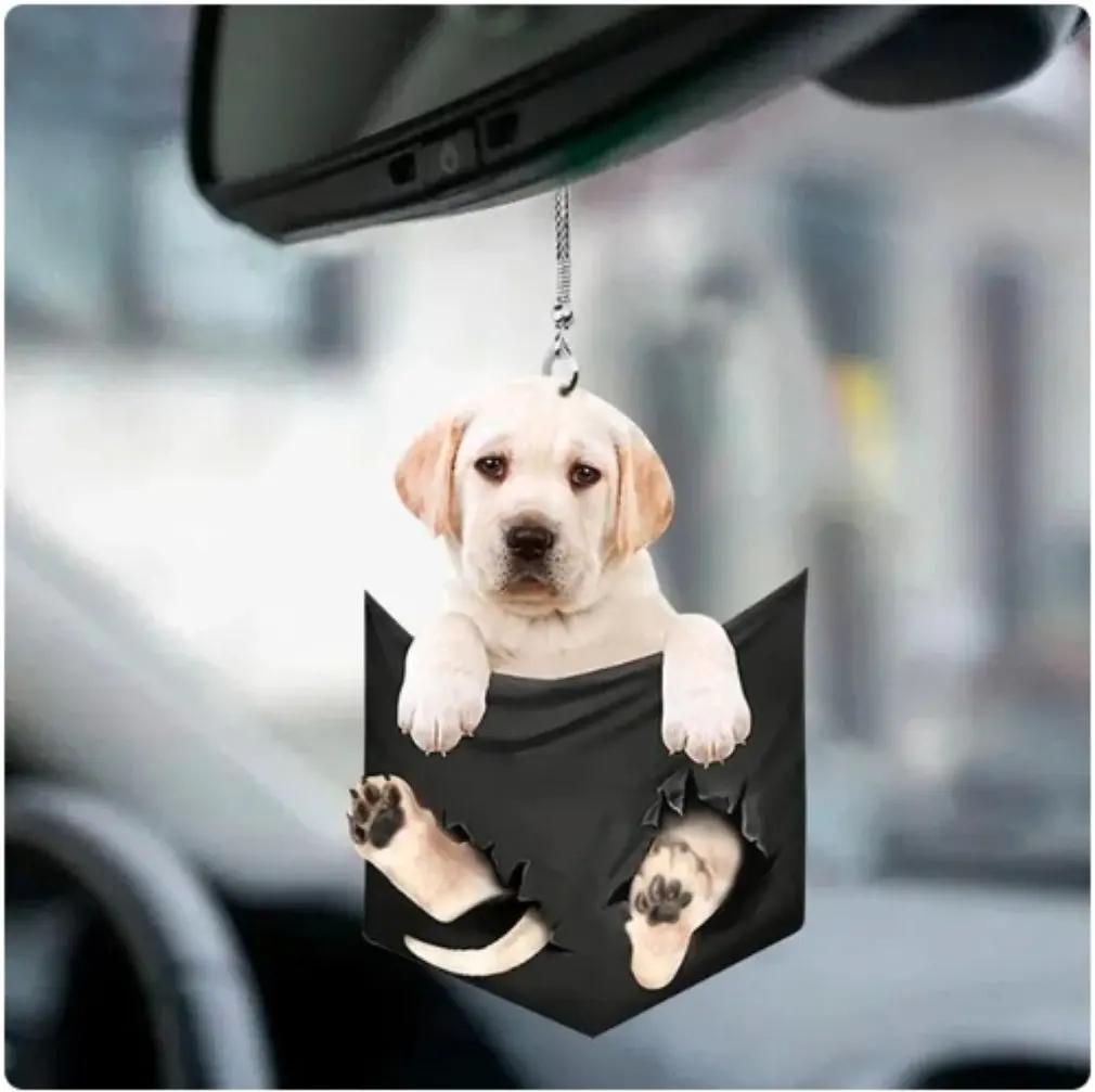 New Cute Dog Car Pendant Car Rearview Mirror Pocket Pendant Hanging Puppy Colorful Dog Ornament Accessories Home Decoration