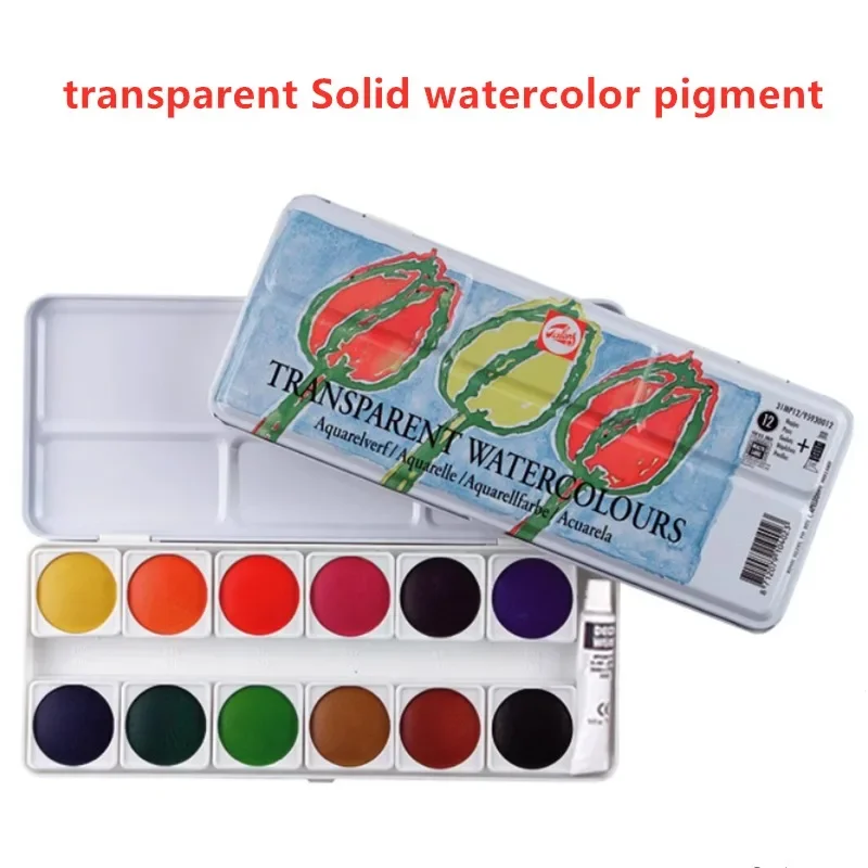 Dutch Transparent Solid Watercolor 12/24 Color Round Powder Paint Iron Box Set Beginners Art Hand-painted Illustration Creation