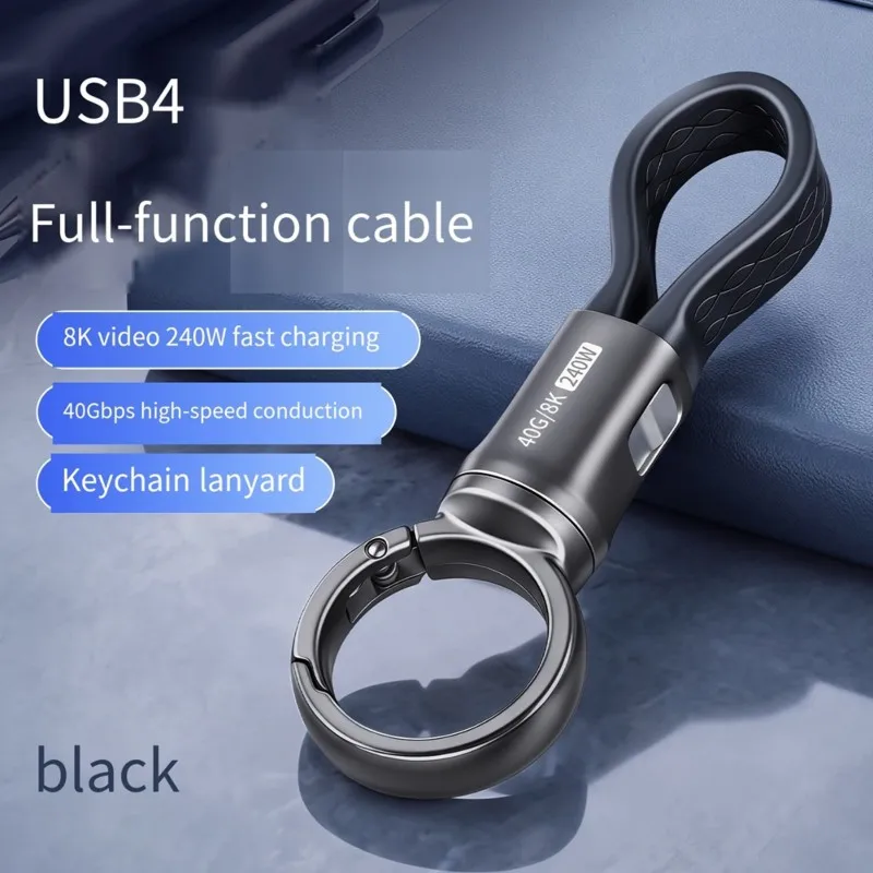 【HOT A69Z!】Portable Hanging Rope Keychain USB4 Data Cable Dual Head Type-C Port Full Function Pd240w Fast Charging