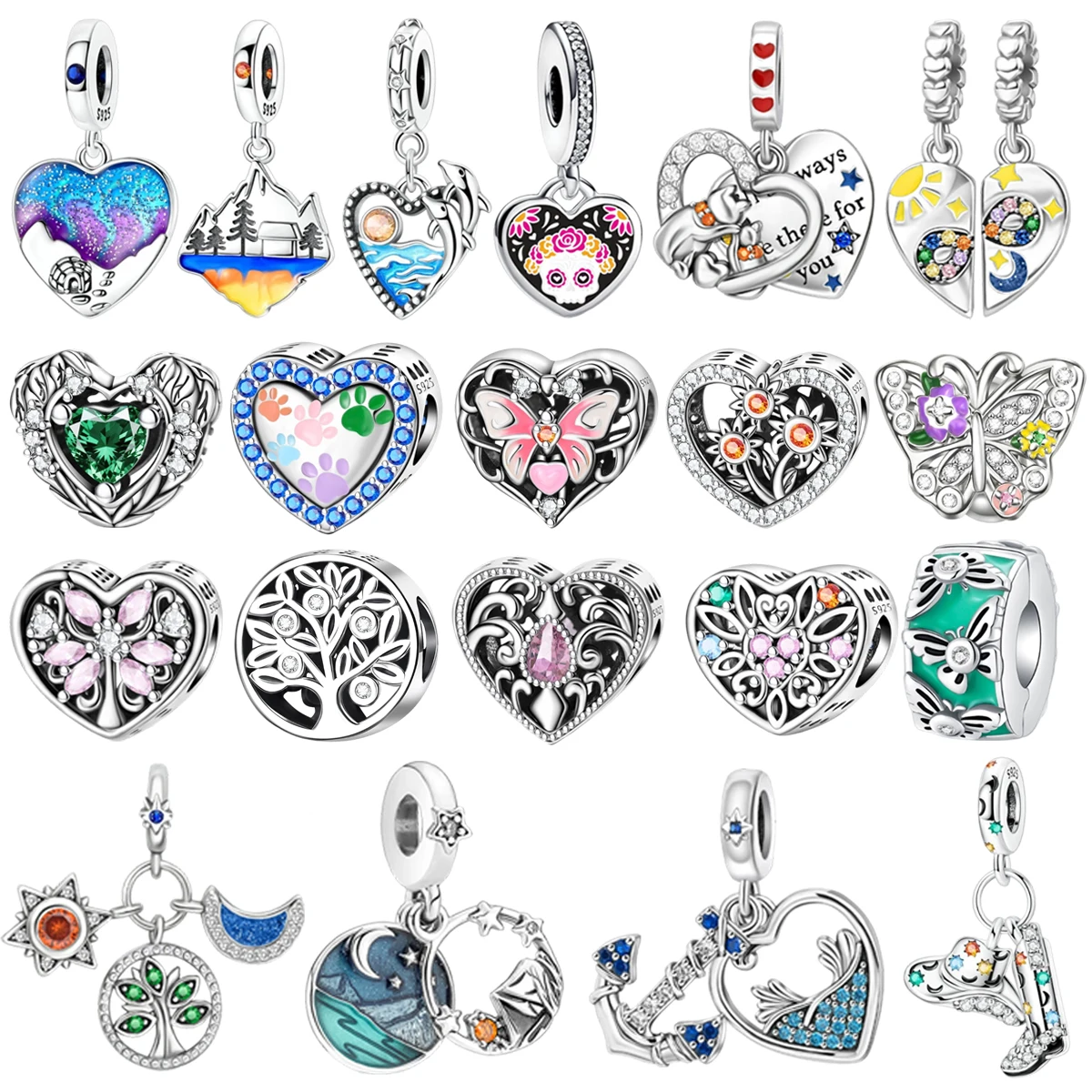 

Новый стерлингового серебра 925 пробы, подвеска в виде бабочки, птицы, дерева, украшение из бисера, подходит для оригинальных женских браслетов «сделай сам», ожерелья, ювелирных изделий, подарков