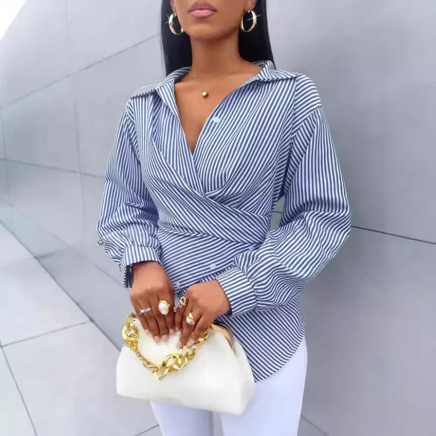 

Modern Style Women's Long Sleeve Striped Shirt Fashionable Versatile Spring Summer Sexy Women's Premium Quality Blouse