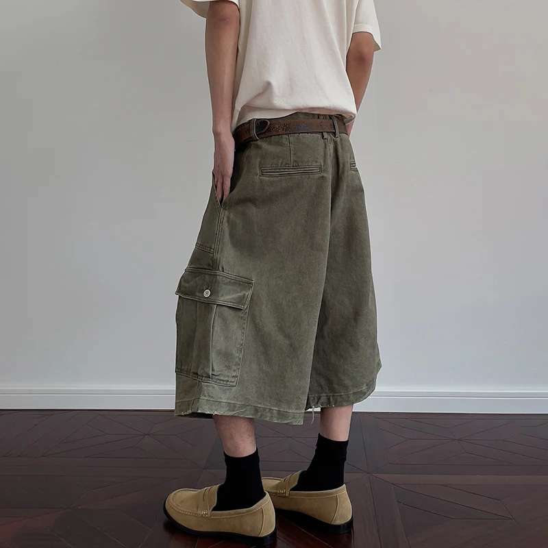 Luzhen bonito baggy multi bolsos decorar shorts de carga 2025 verão cor sólida homens na moda rua casual calças cortadas jy2078