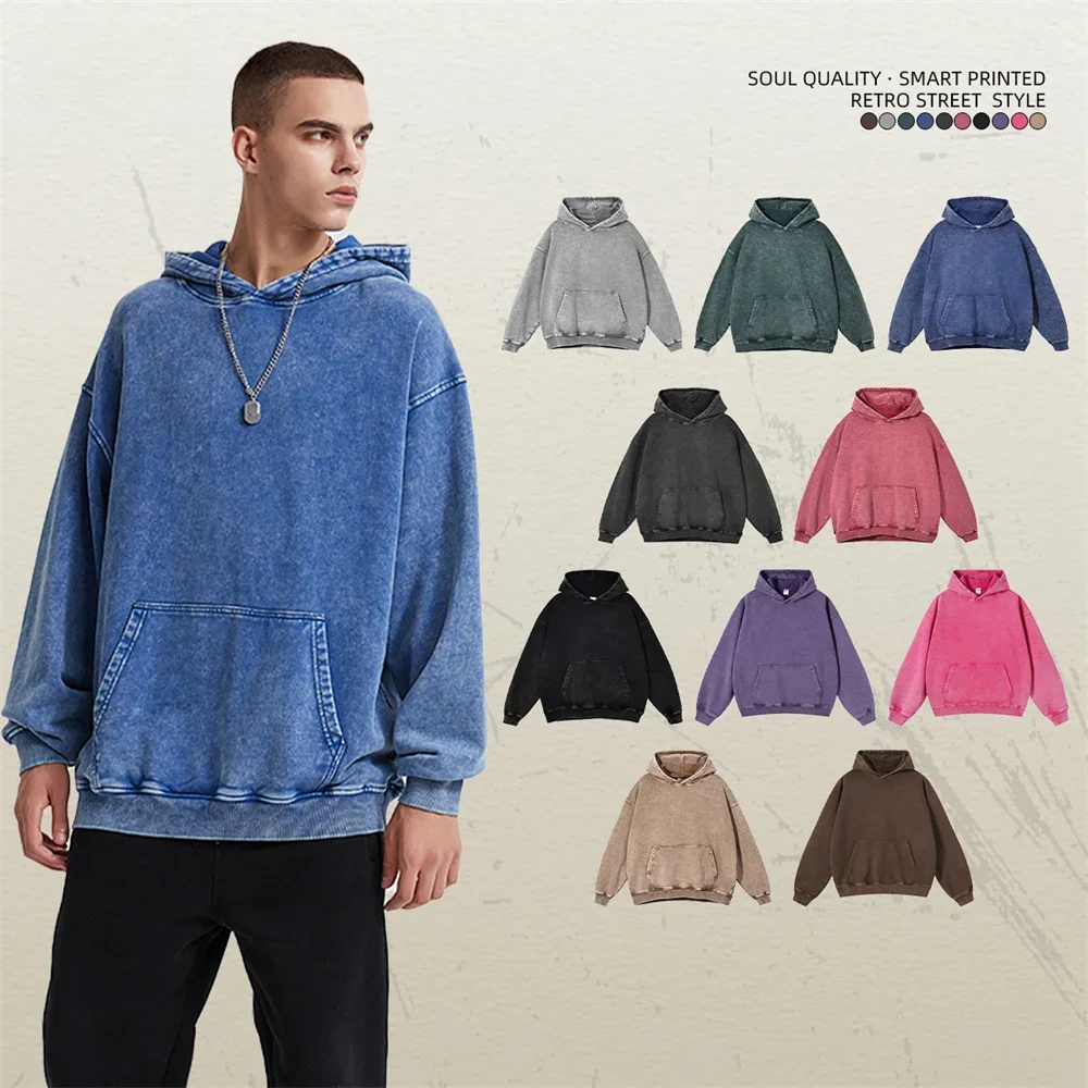 

2024 Autumn Winter Men 420gsm Hoodies Streetwears High Street Heavy Weight Washed Cotton Sweatshirts Brand Tracksuit