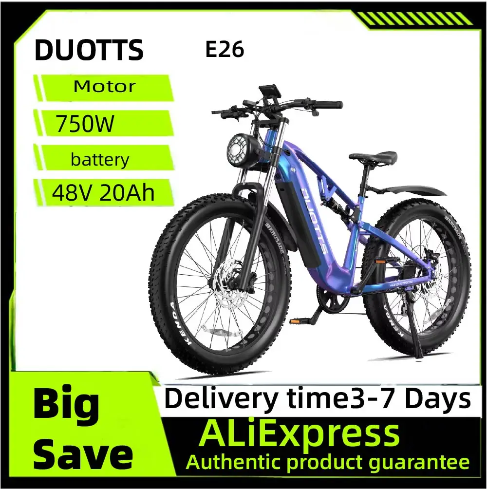 

DUOTTS E26 Dual Suspension E-Mountain bike For Adult 48V 20Ah Battery Dual Motor Hydraulic Brake 26" Fat Tire Electric Bicycle