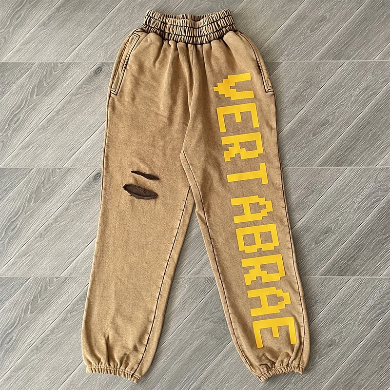 

Vertabrae Sweatpants Real Photo Ripped Letter Logo Print Cuffed Pants American High Street Fashion New New Sportswear Pants