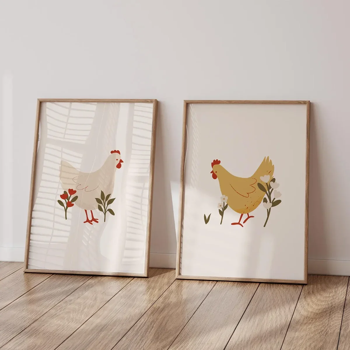 2pcs frameless Canvas Painting 2PCS Chickens Print Set Farm Animals Wall Art Canvas Paintings For Room Decoration Cartoon-Themed