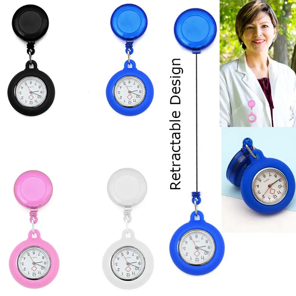 Silicone Quartz Clock Brooch Pin Retractable Nurse Watch Fob Watch Doctor  Hanging Pocket Watch
