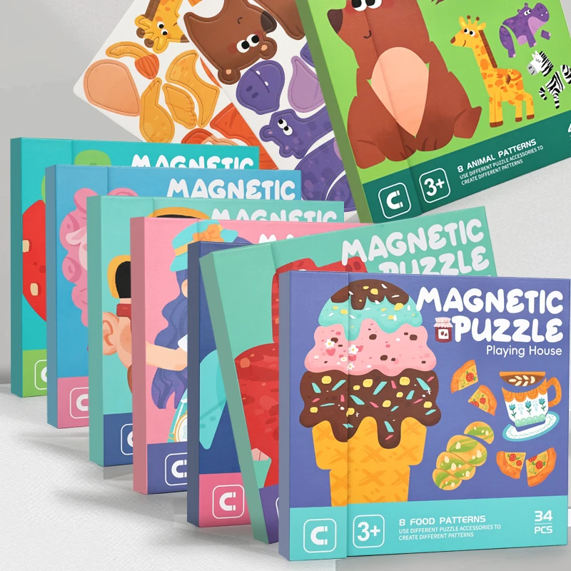 Wooden Jigsaw Magnetic Puzzle Book Educational Toys For Children Baby Kid Portable Montessori Learning Intelligence