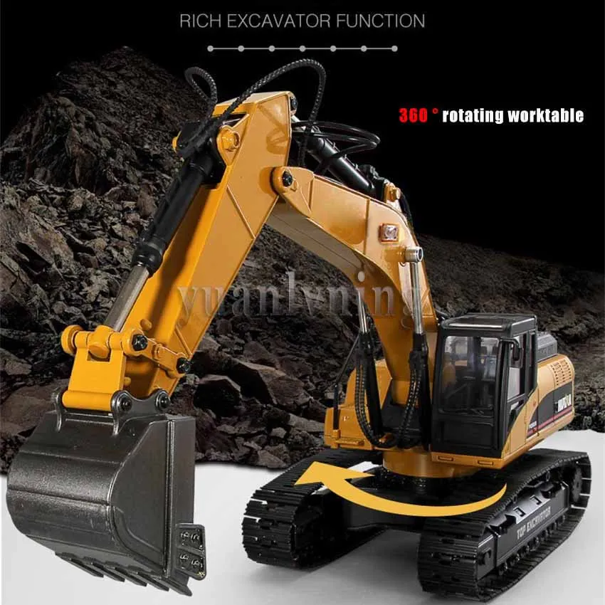 1/14 RC Remote Control Simulation Metal Excavator 2.4GHZ 23CH Outdoor Large Toy Engineering Vehicle Children's Toy Gift Car