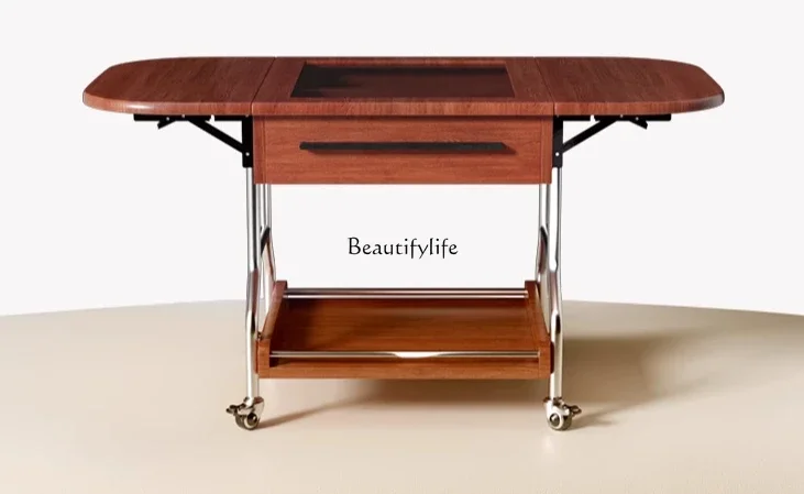 

LJY-*Foldable solid wood dining table antique movable coffee table retro trolley rack