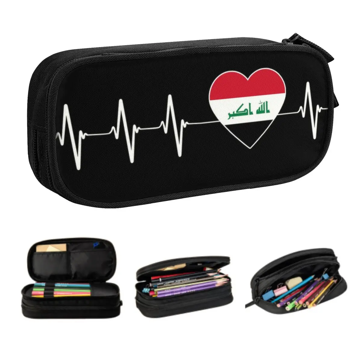 Customized Iraqi Heartbeat I Love Iraq Country Flag Heart Family Kawaii Pencil Boy Pencil Pouch Students Stationery