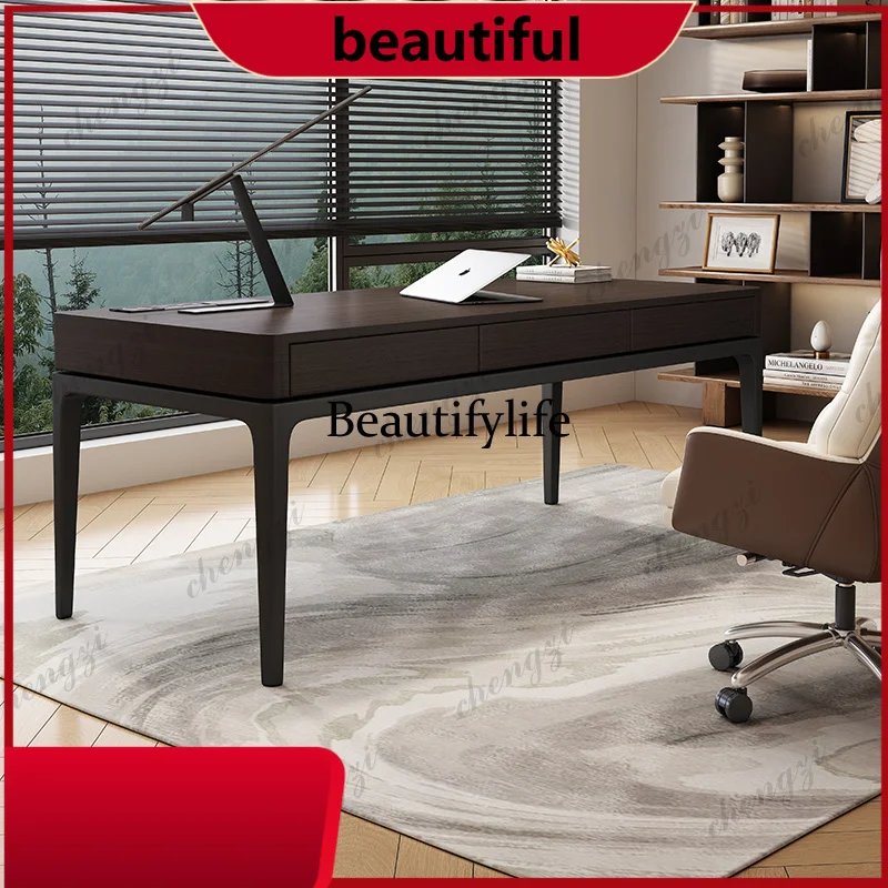 Z138    Italy Minimalist Luxury Office Desk Vintage Wooden Modern Design Office Desk Work Count Home Furniture Bureau
