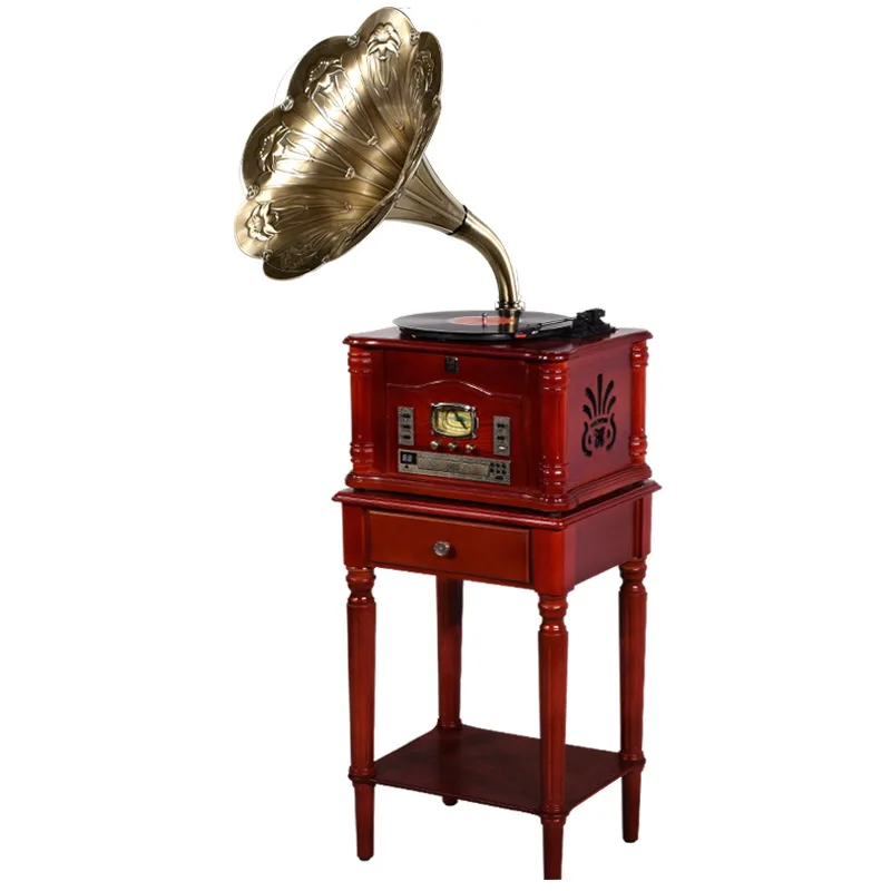 

Big speakers gramophone retro radio vinyl player stereo old fashioned record European style.