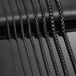 HIYEE 1 Piece 2mm/3mm/4mm/5mm Black Color Box Link Chain Classic Curb Necklace Stainless Steel Jewelry for Men Women DIY Gift