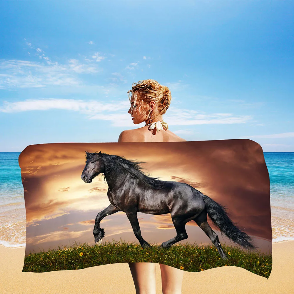 Running Horse Beach Towel Animal Cool Summer Microfiber Quick Dry Bath Towels Kids Teens Travel Camping Sports Mat Spa Gifts