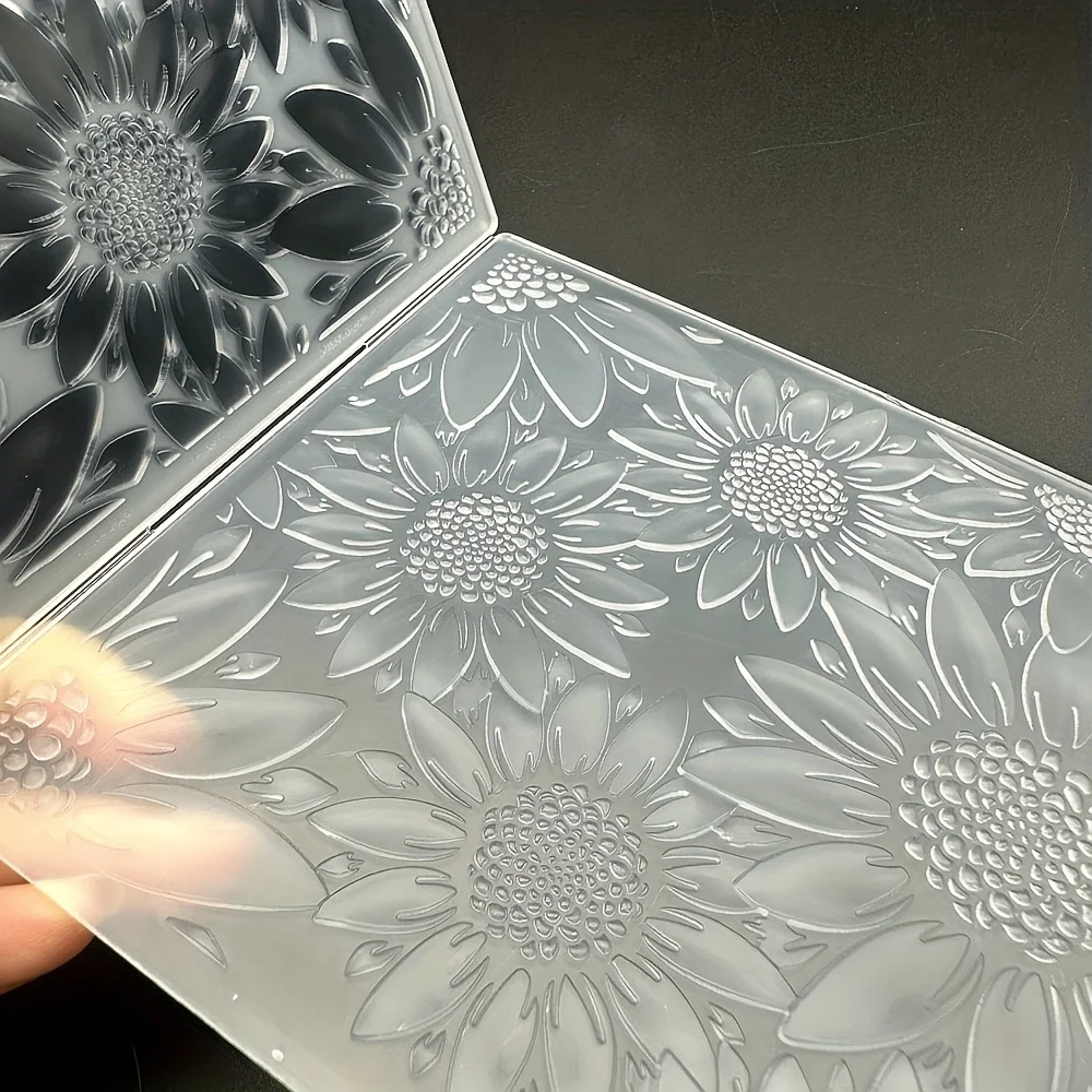 [3D Sunflower Folder] 3D Sunflower Embossing Folder | Floral Plastic Press Plate for Crafting, Fits Embossing Machines,