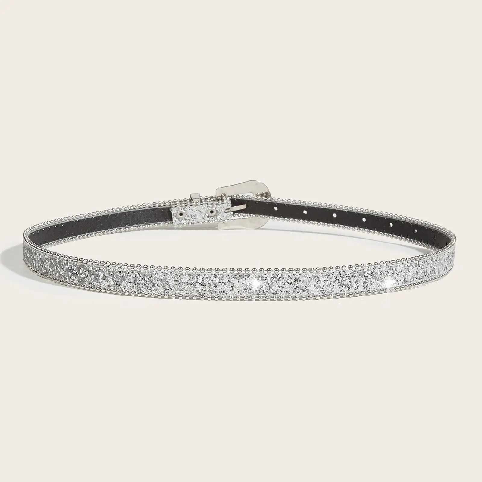 

Women PU Leather Waist Belt Adjustable Metal Prong Buckle Pin Buckle Waistband Sequin Decoration for Girl Pants Skirt Dress