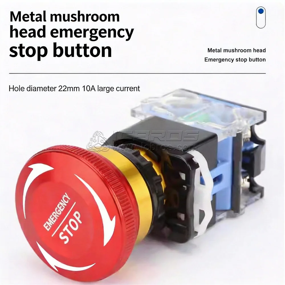 LA38-11Zs 22mm 10A Metal Button Switch LA38 Self-Locking Mushroom Head Press Power Emergency Stop 22mm