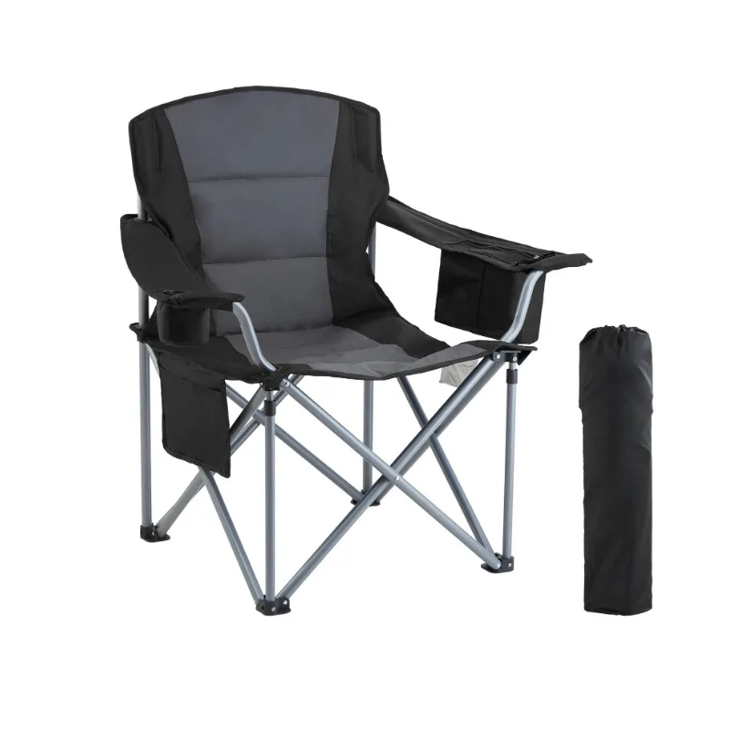 

Oversized Camping Folding Chair Heavy Duty Outdoor Quad Back Padded with Side Pockets, Cup Holder, Refrigerated Bag